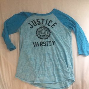 Justice blue baseball style half sleeve shirt